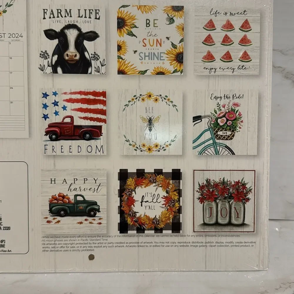 Farm‎ life 2024 yearly calendar with farm items and sayings